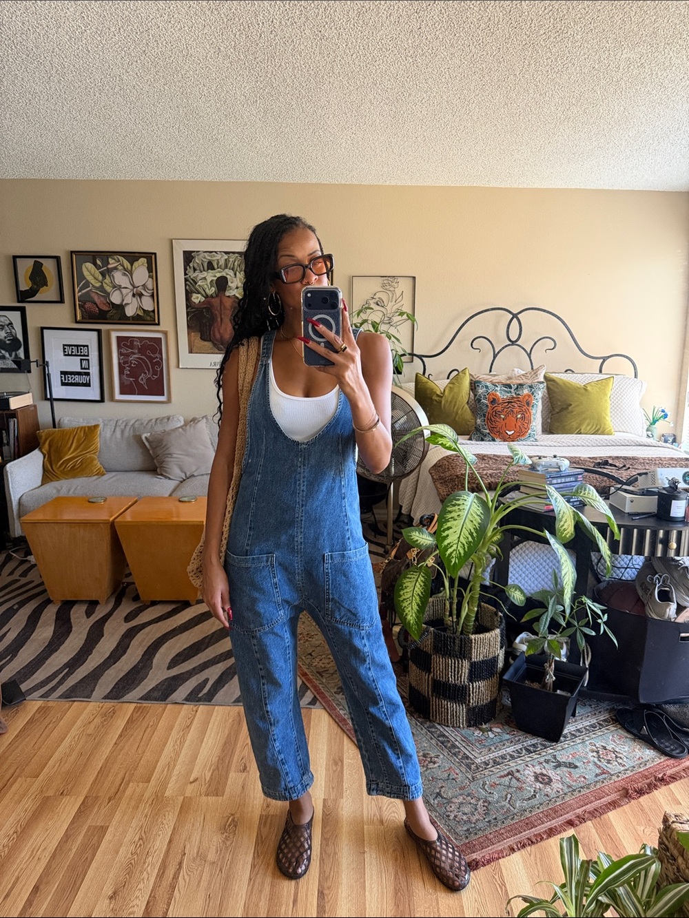 Free People High Roller Denim Jumpsuit